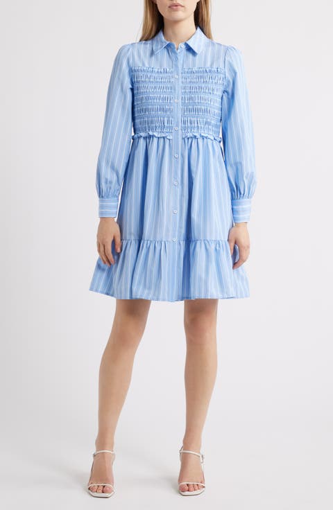 Smock Bodice Long Sleeve Shirtdress