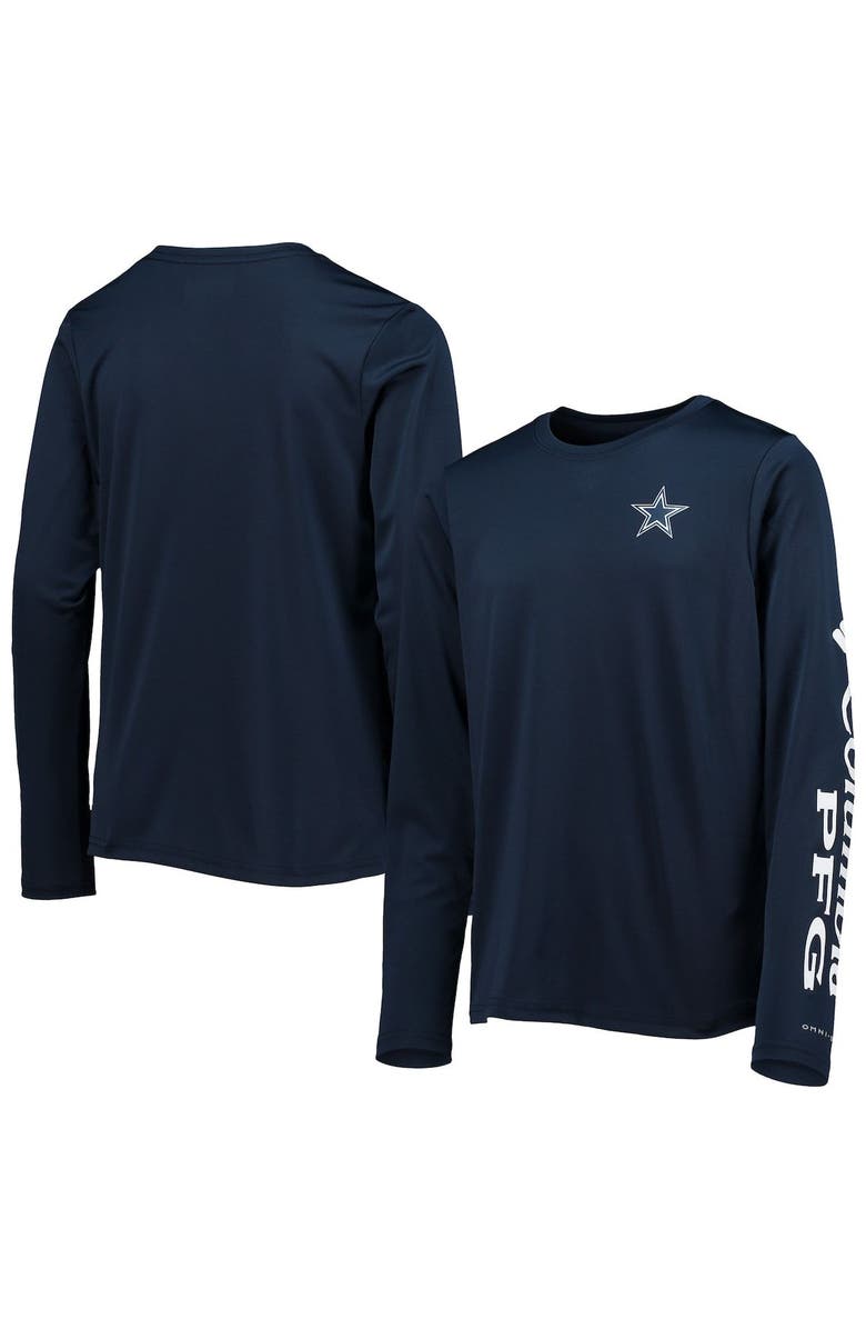 Columbia Youth Columbia Navy/White Dallas Cowboys Terminal Tackle Omni-Shade Long Sleeve T-Shirt, Main, color, 