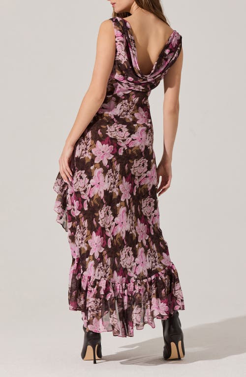 Astr The Label Cecelia Floral Cowl Neck Sleeveless Maxi Dress In Gray