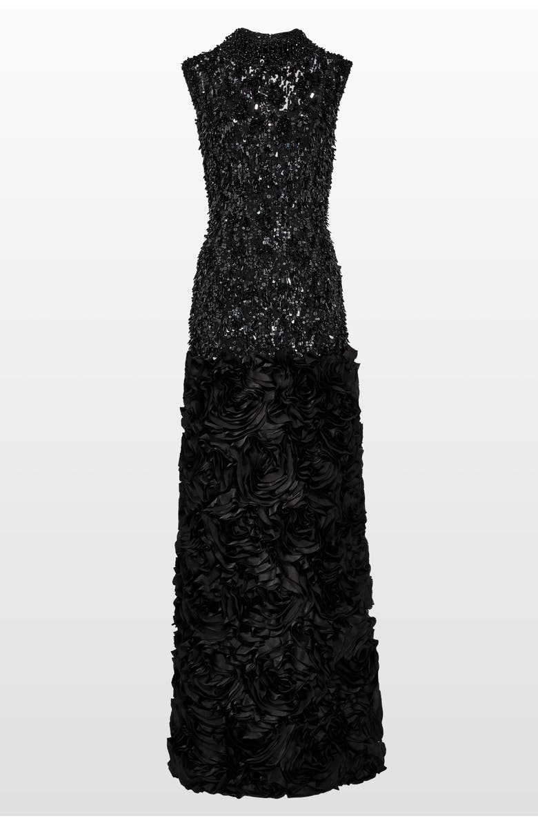 Jenny Packham Julianne Sequin-Embellishment Ruffle Maxi Dress, Main, color, Liquorice