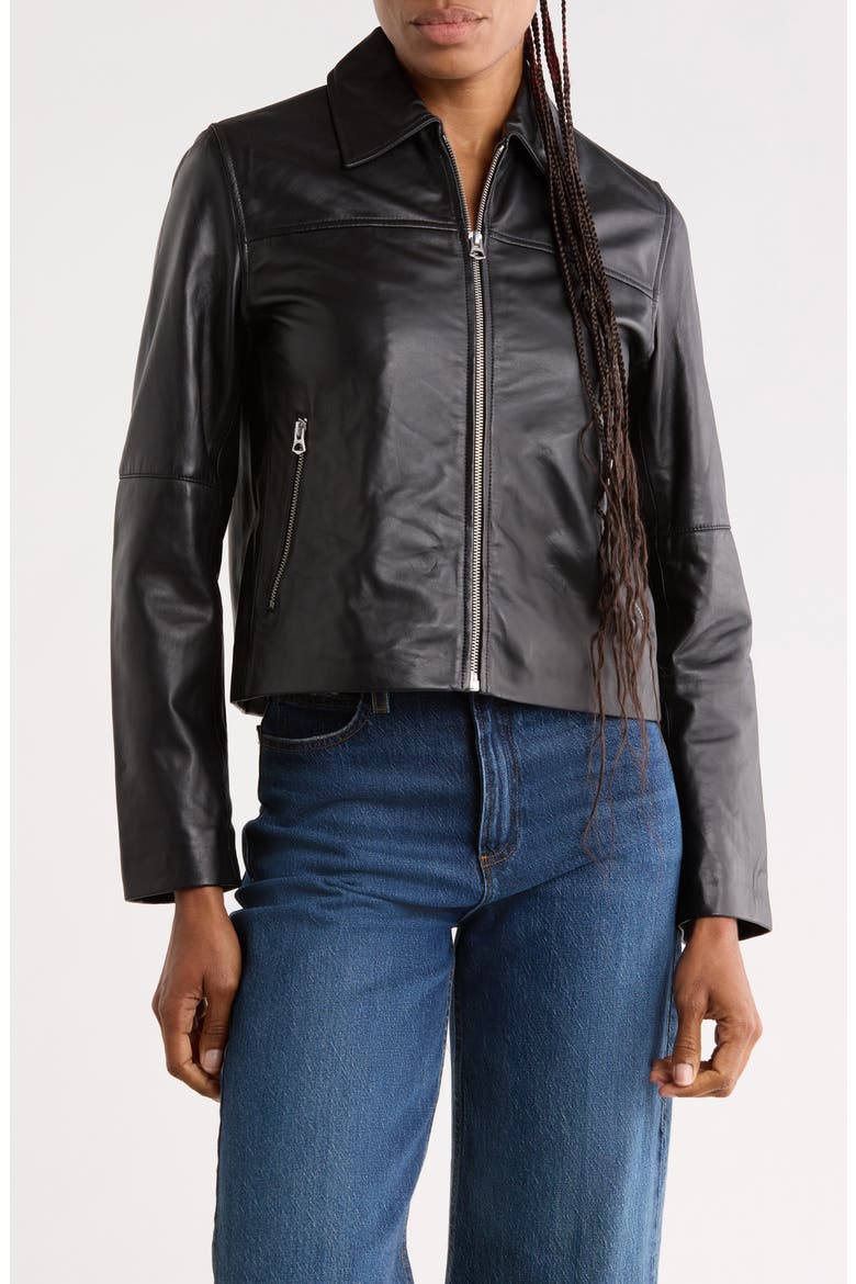 Cass Leather Moto Jacket, Main, color, BLACK