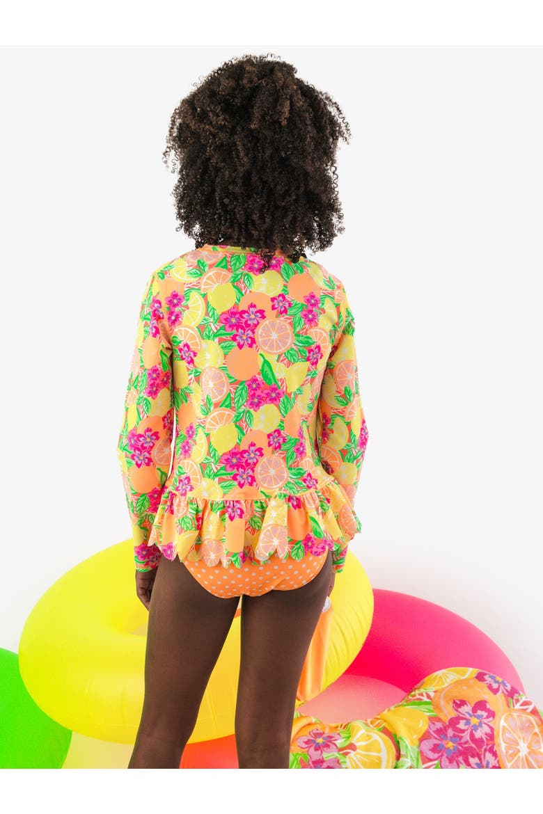 Scallop Hem Long Sleeve Rash Guard 2-Piece Bikini Swimsuit, Alternate, color, Neon Squeeze the Day