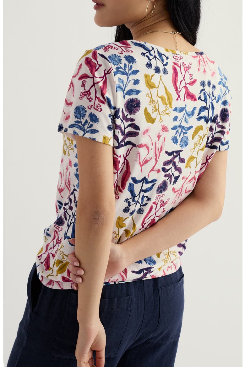 Appletree Floral Keyhole T-Shirt, Alternate, color, INKY BOTANICAL CHALK