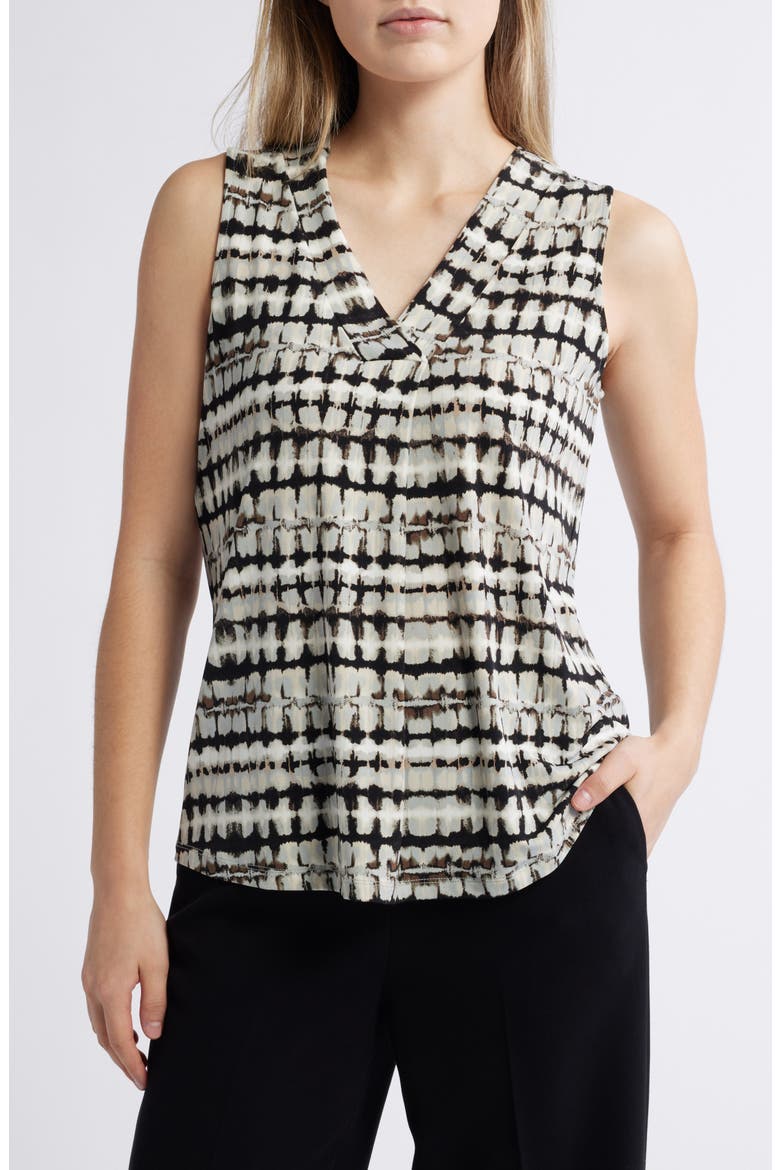 Abstract Print Pleat Front Shell, Main, color, BLACK