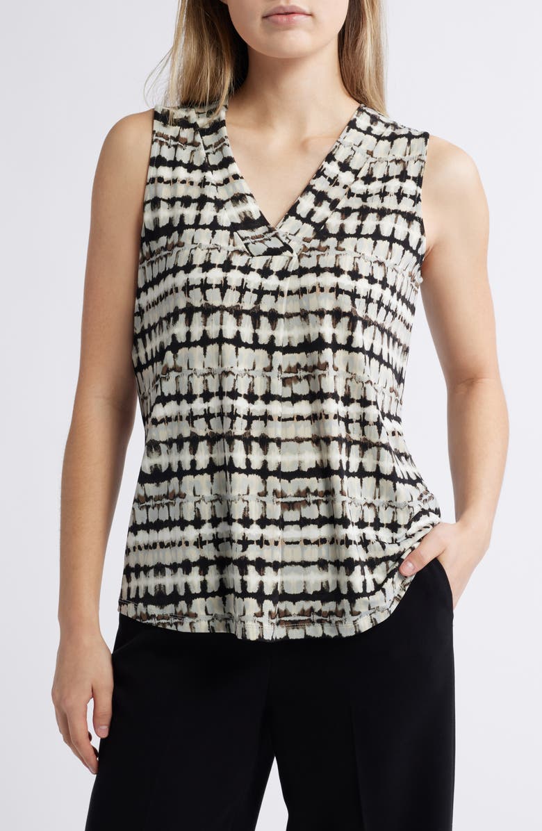 Anne Klein Abstract Print Pleat Front Shell, Main, color, 