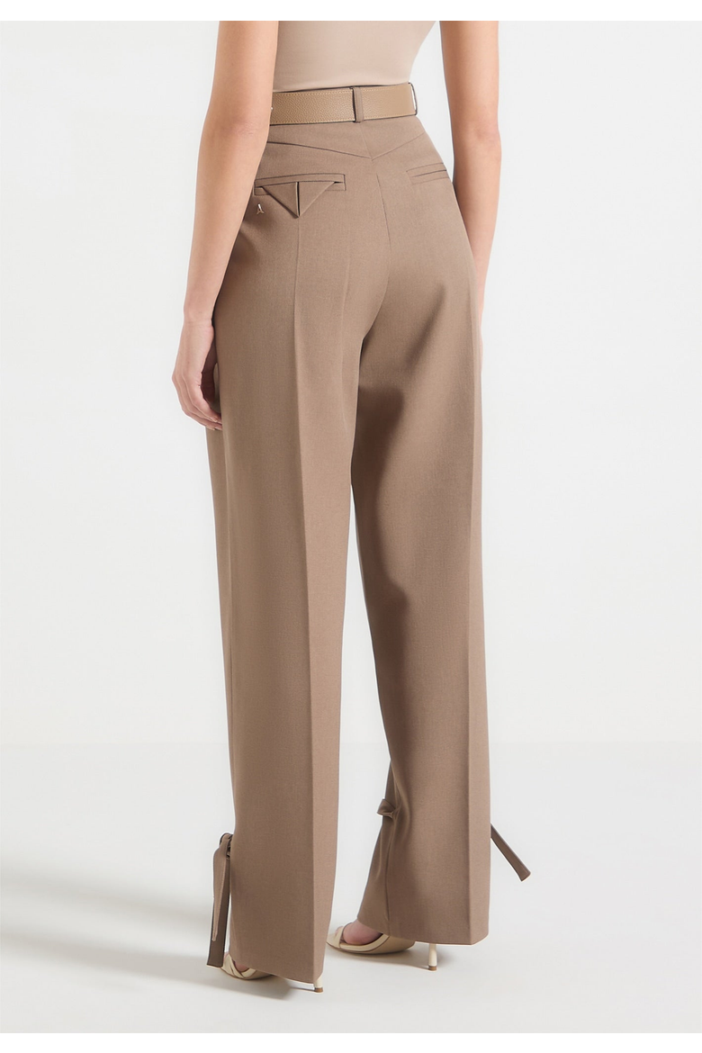 Suzanne Wide Leg Trousers With Belt And Tie Ankle Detail, Alternate, color, Taupe