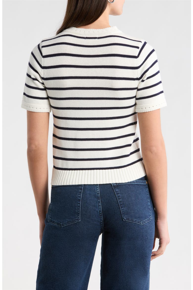 Tessie Stripe Short Sleeve Cotton Sweater, Alternate, color, WHITE NAVY