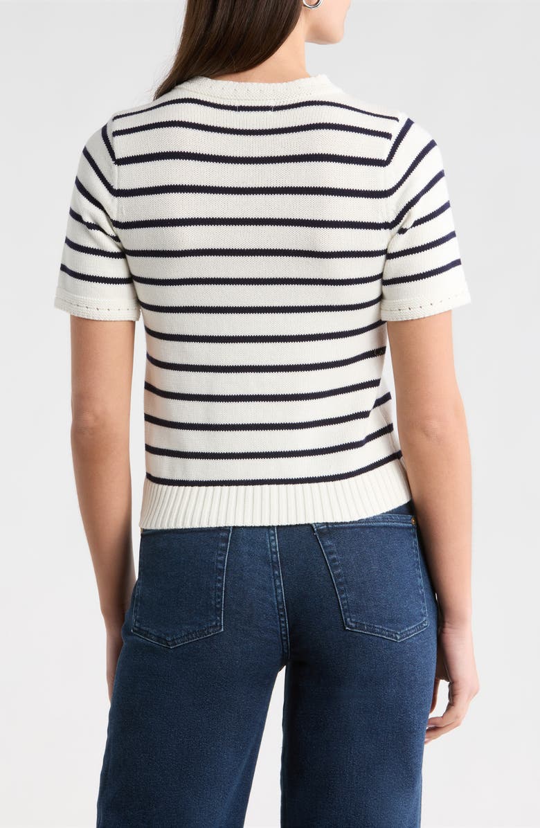 SUGARLIPS Tessie Stripe Short Sleeve Cotton Sweater, Alternate, color, White Navy
