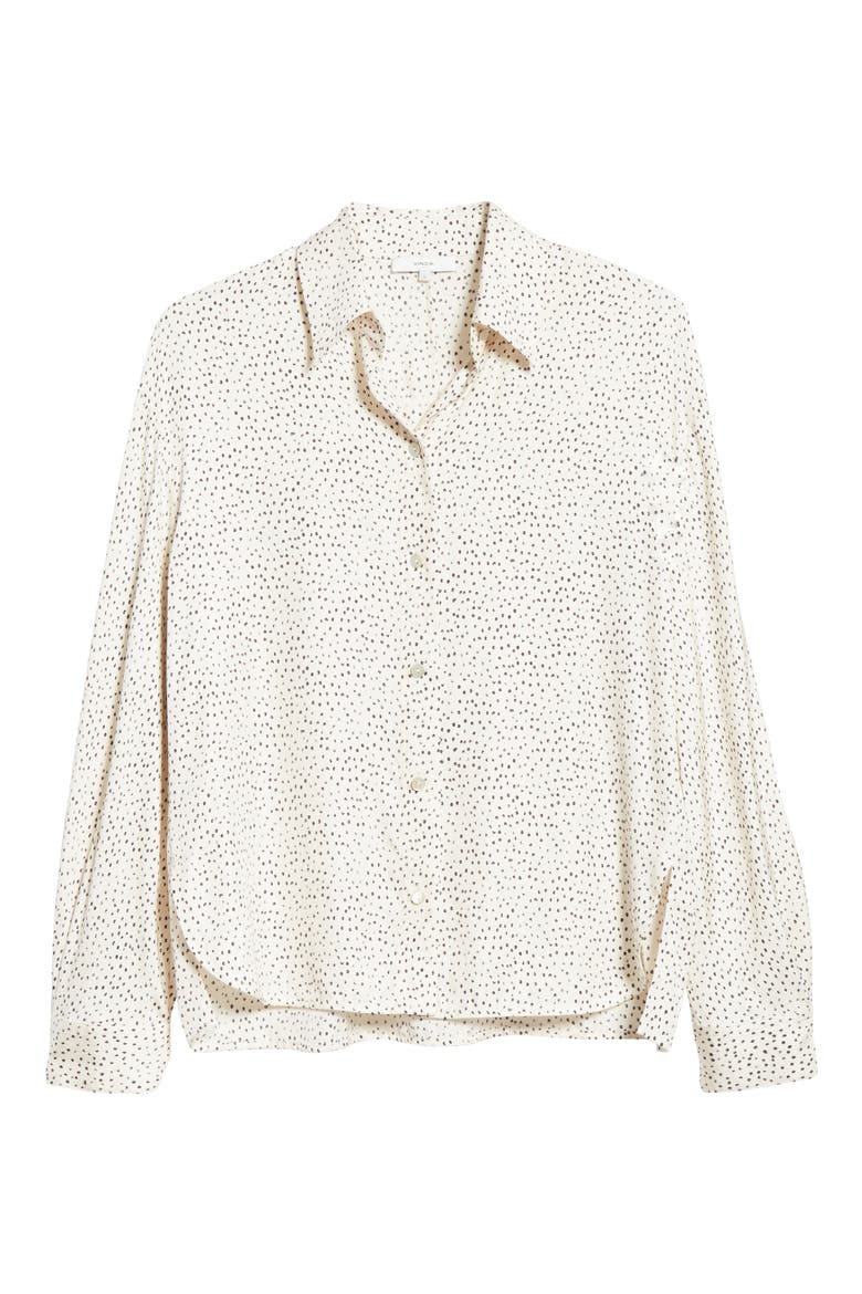 Ditsy Dot Long Sleeve Silk Blend Button-Up Shirt, Alternate, color, CHIFFON