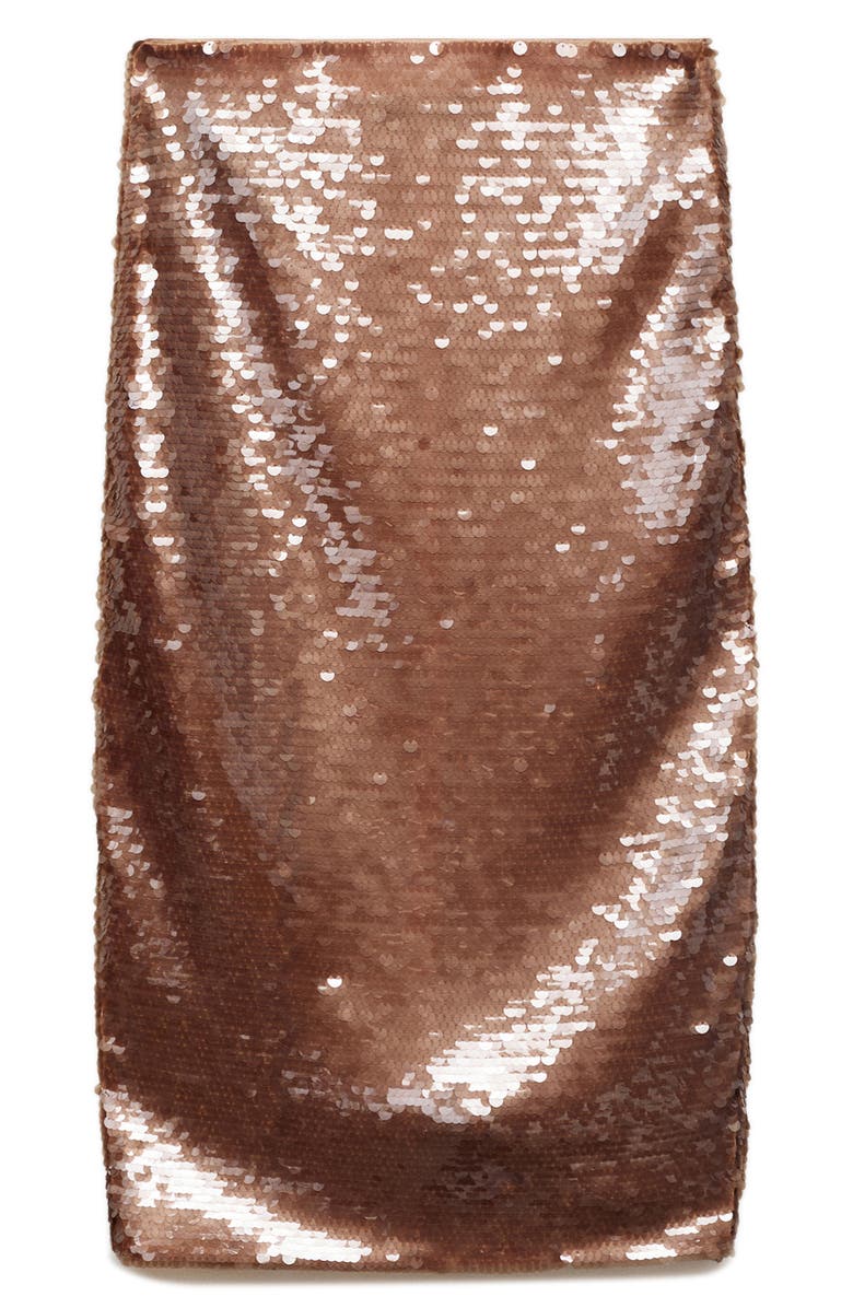 MANGO Sequin Midi Skirt, Alternate, color, Brown