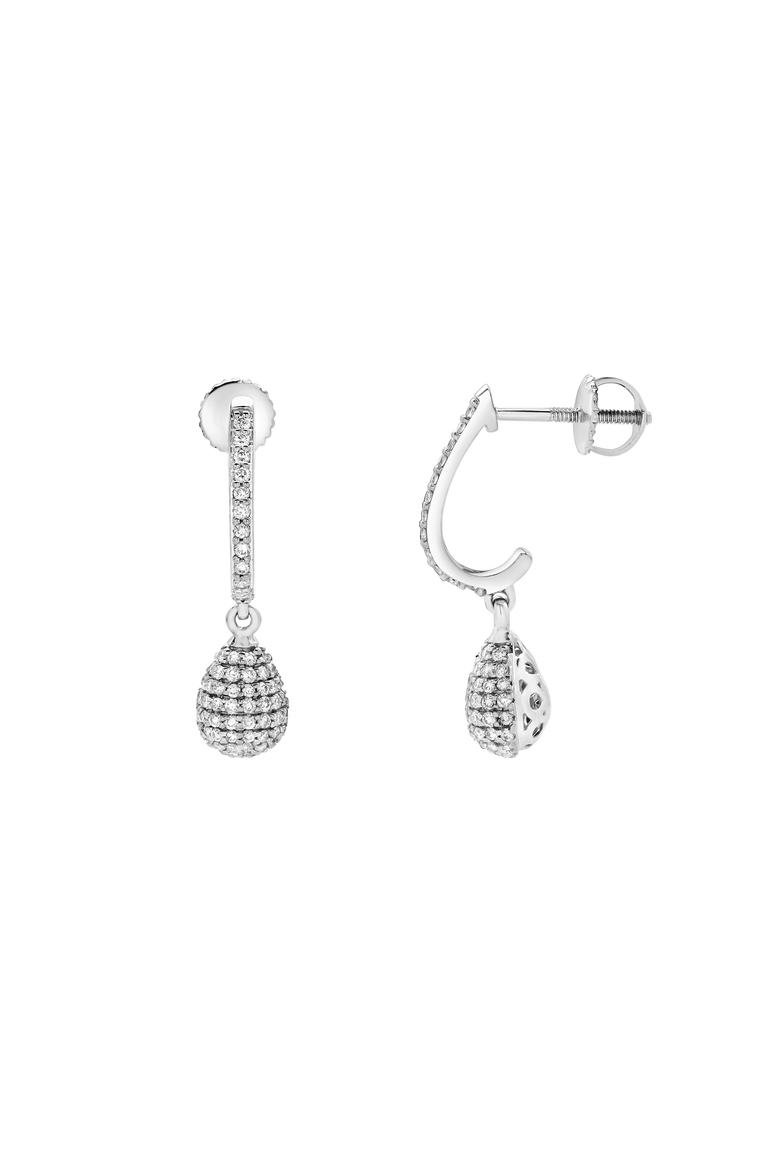 Clayra Pear Shape Dome Diamond Drop Huggie Hoop Earrings in 14K Gold, Alternate, color, 14K White Gold