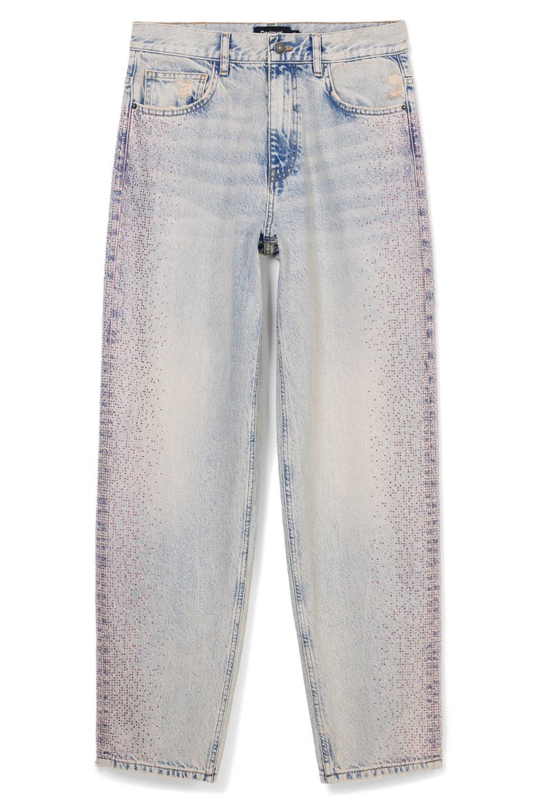 Cara Rhinestone Straight Leg Jeans, Alternate, color, BLUE