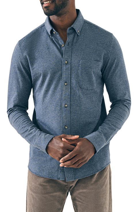 Houndstooth Knit Button-Down Shirt