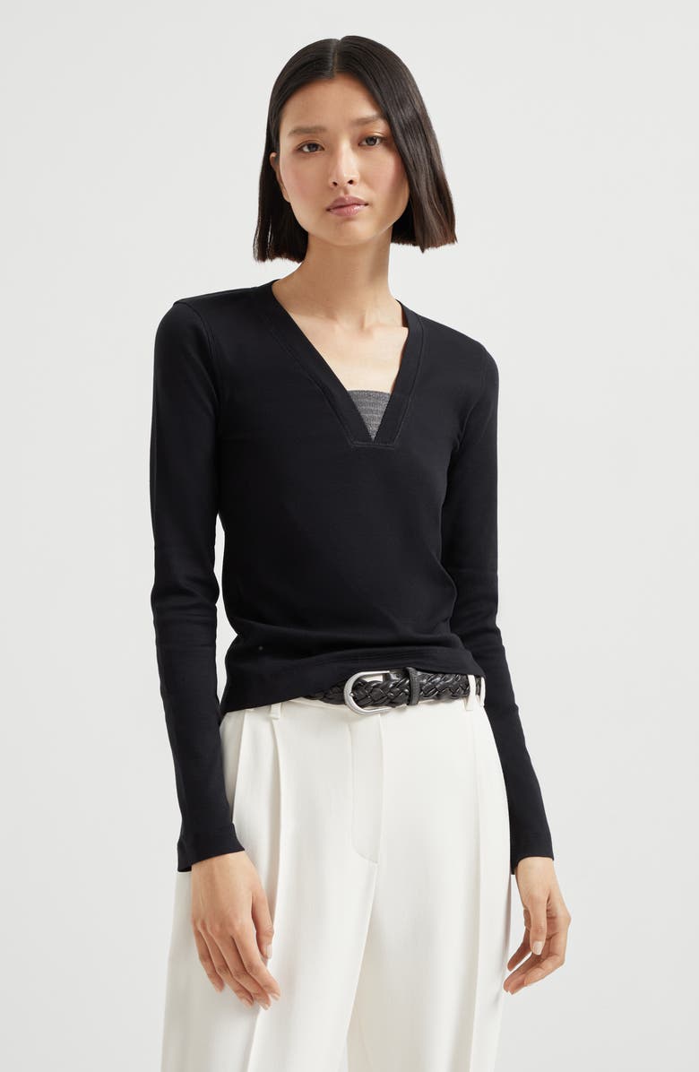 Brunello Cucinelli Ribbed jersey T-shirt, Alternate, color, Black