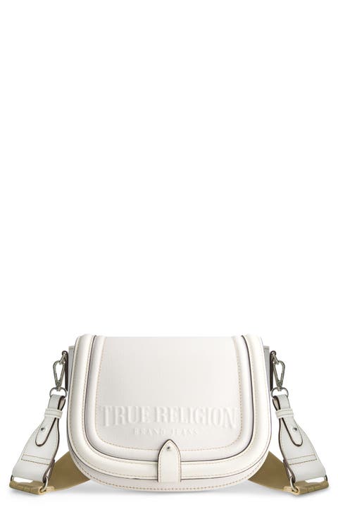 Distressed Logo Denim Saddle Bag