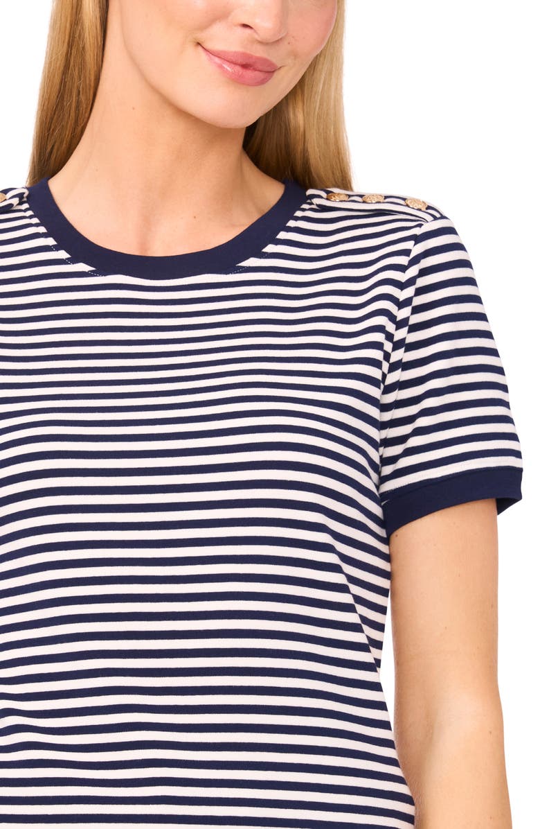 CeCe Stripe Epaulet Accent Cotton Baby Ringer Tee, Alternate, color, Classic Navy