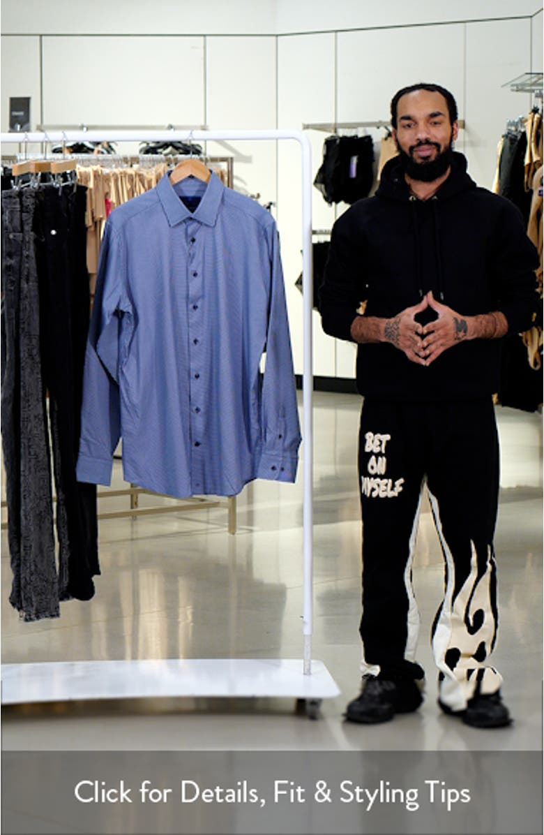 Slim Fit Mini Houndstooth Cotton Twill Dress Shirt, sales video thumbnail