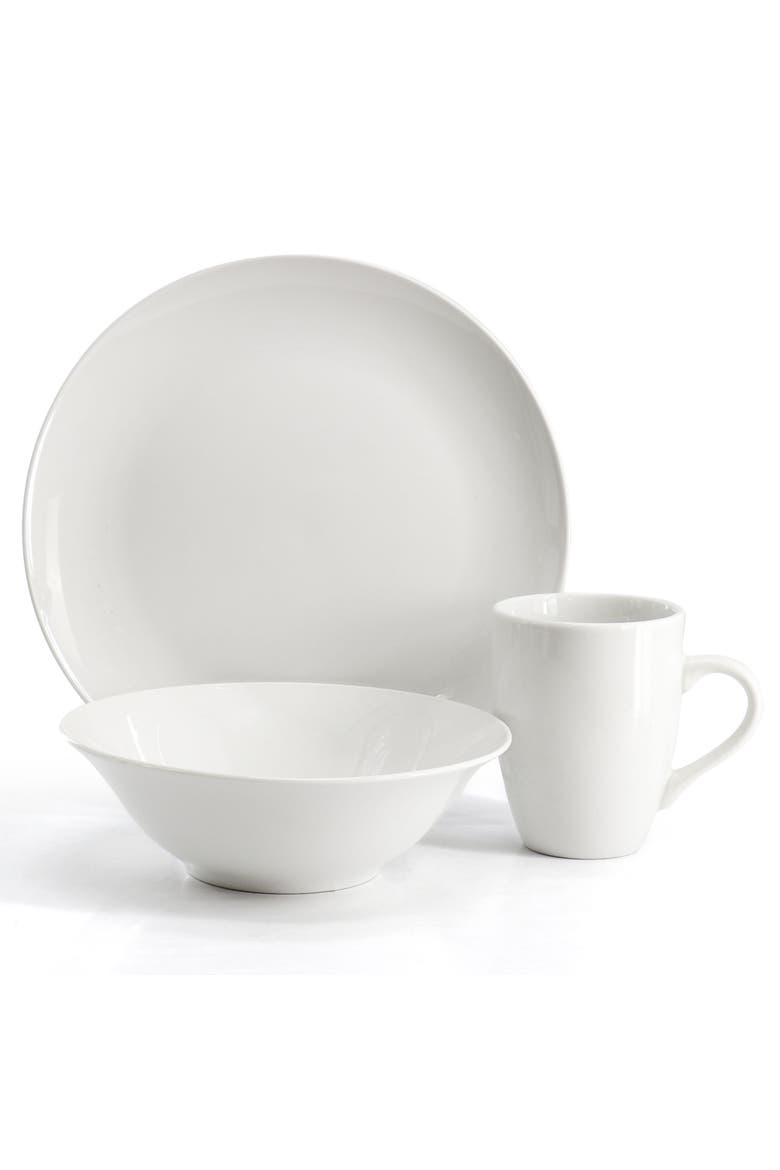 Wintercap 12 Piece Fine Ceramic Dinnerware Set, Alternate, color, White