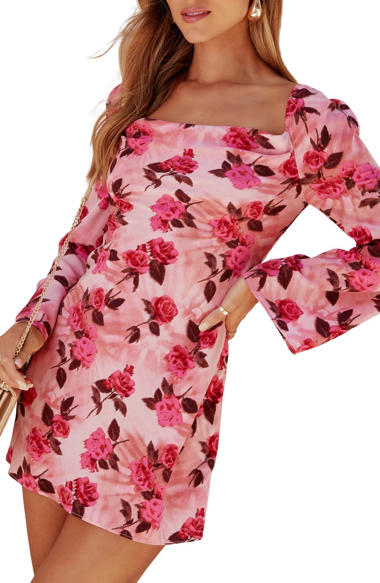 VICI Collection Samar Print Puff Shoulder Satin Minidress, Alternate, color, 