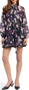 En Saison Jasmine Floral Long Sleeve Chiffon Minidress