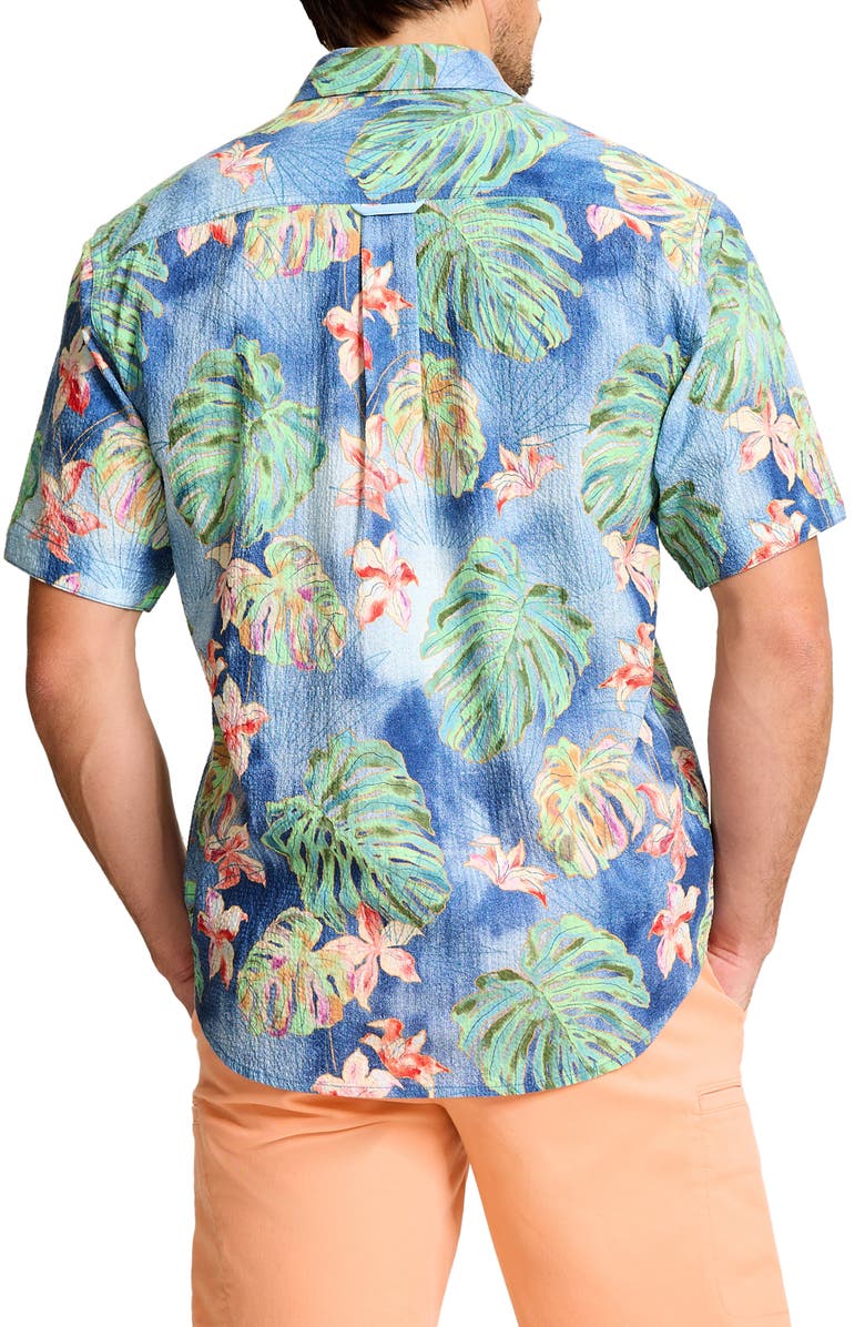 Tommy Bahama Nova Wave Mira Jungle Floral Short Sleeve Seersucker Button-Up Shirt, Alternate, color, Bering Blue