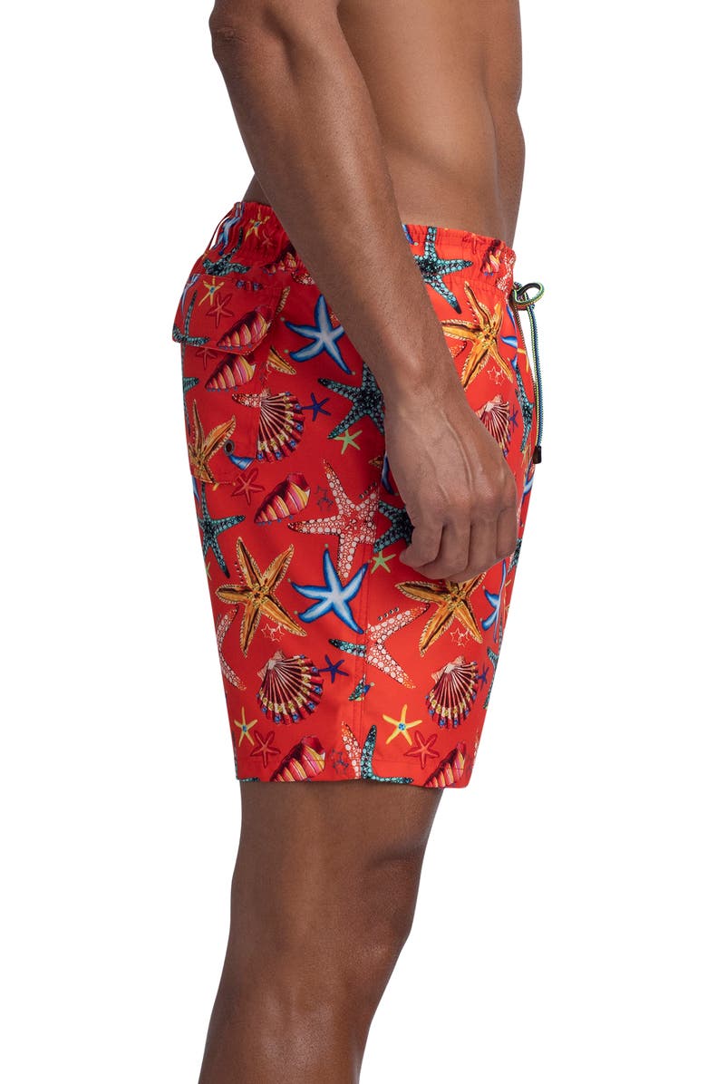 Bugatchi Starfish Shell Print Swim Trunks, Alternate, color, Tangerine