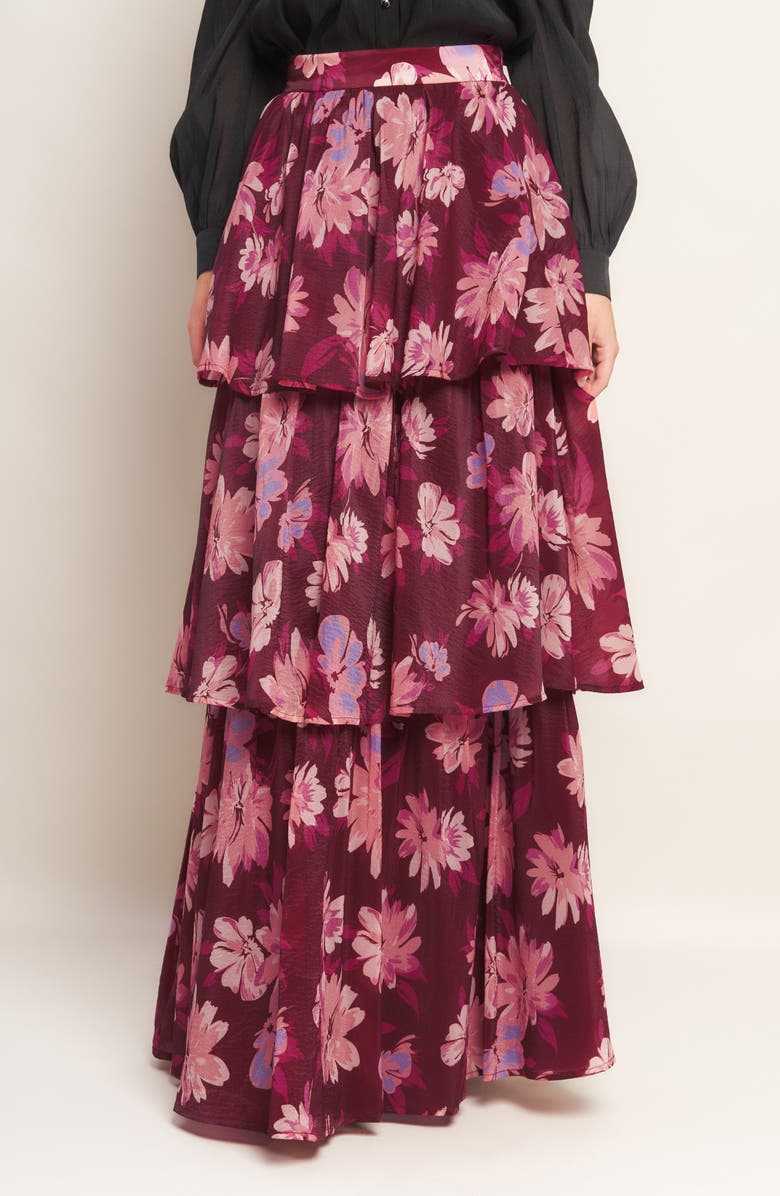 FLYING TOMATO Floral Layered Maxi Skirt, Alternate, color, Burgundy