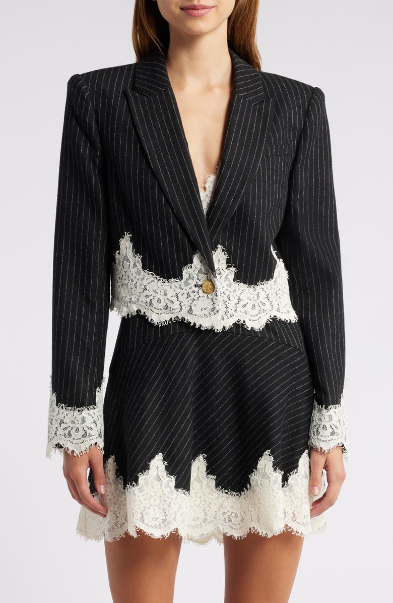 LoveShackFancy Icarus Pinstripe Lace Trim Crop Jacket, Main, color,