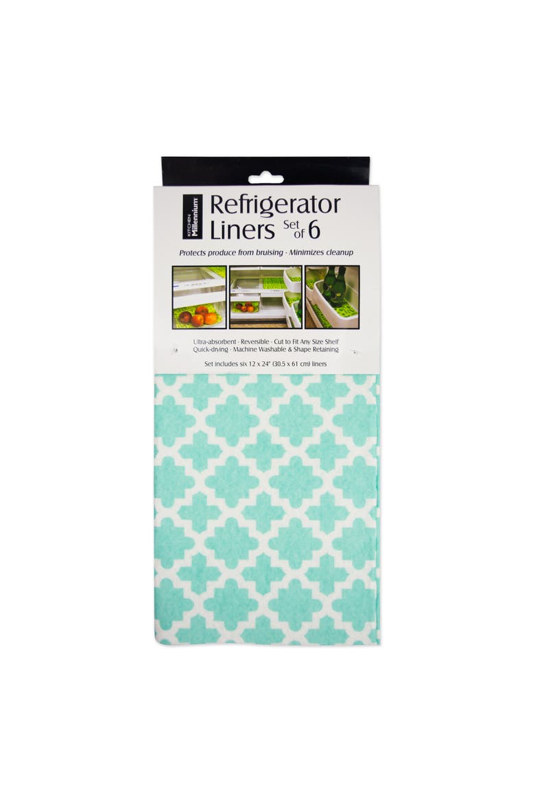 Lattice Print Reusable Fridge Liner Set/6, Alternate, color, Aqua
