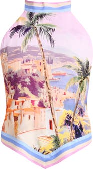 L'AGENCE Kochi Postcard Print Halter Crop Cover-Up Top