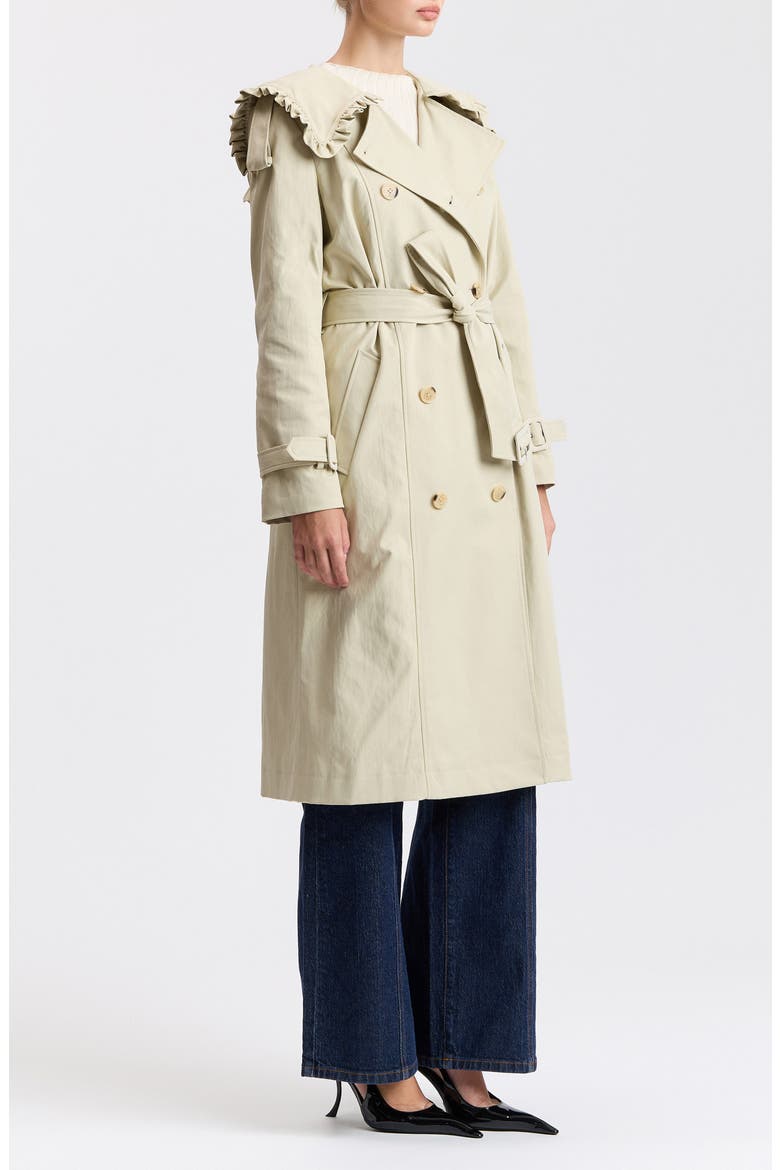 Ruffle Trim Victorian Trench Coat, Alternate, color, CHALK