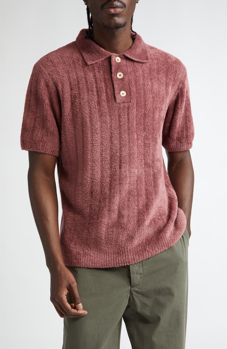 The Elder Statesman Chenille Rib Polo Sweater, Main, color, 