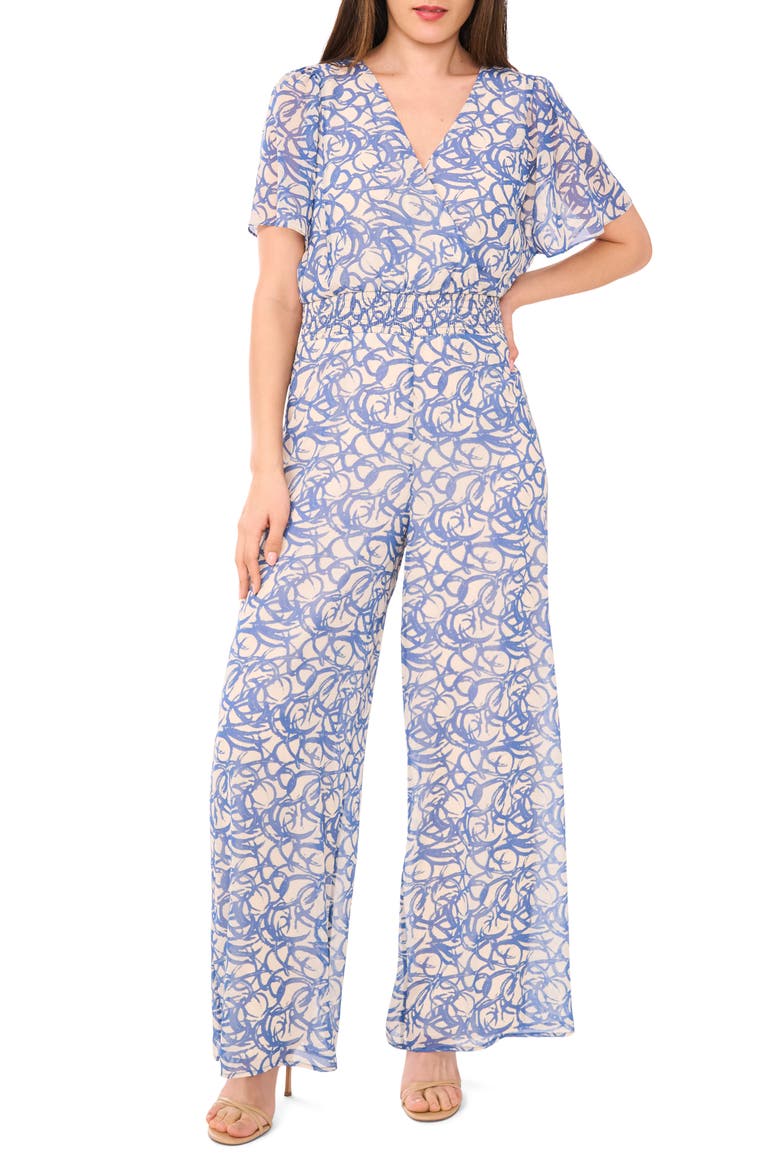 Flutter Sleeve Wide Leg Jumpsuit, Main, color, DEEP RIVER
