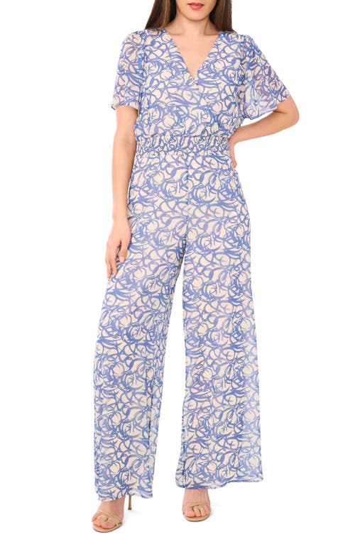 Vince Camuto Flutter Sleeve Wide Leg Jumpsuit In Blue