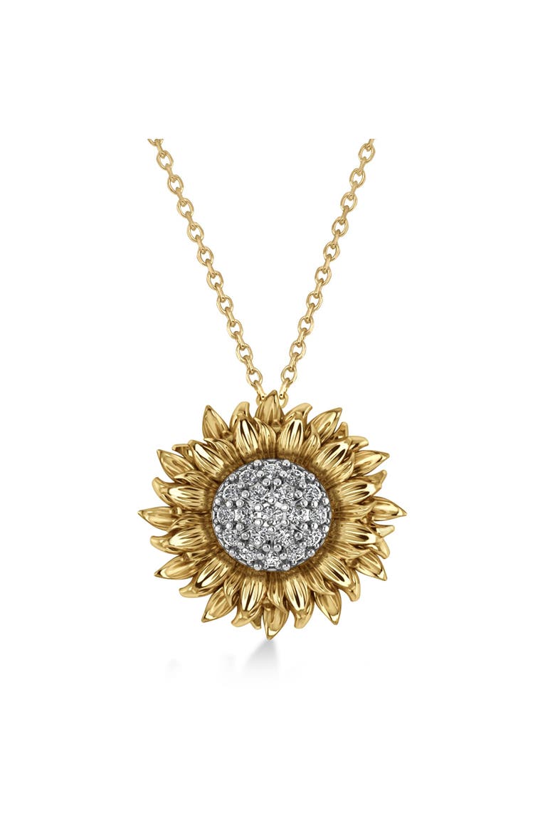 Sunflower Diamond Pendant Necklace 14k, Main, color, 0.19ct,Two-tone gold