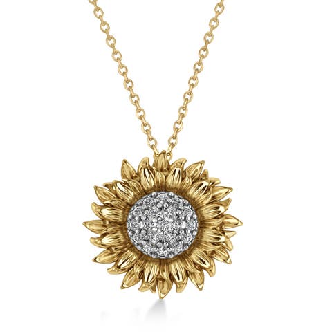 Sunflower Diamond Pendant Necklace 14k