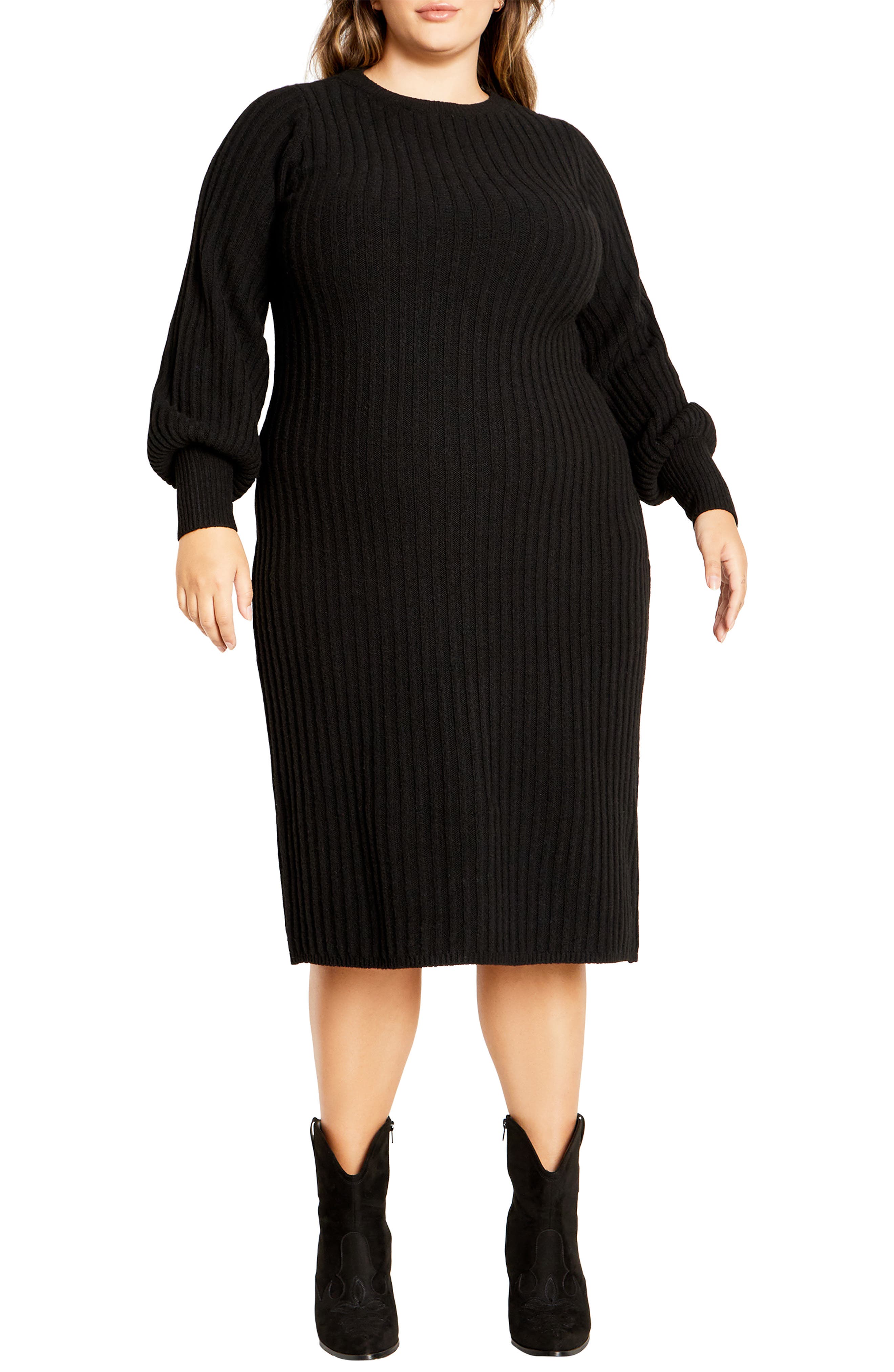 City Chic Saskia Long Sleeve Rib Sweater Dress