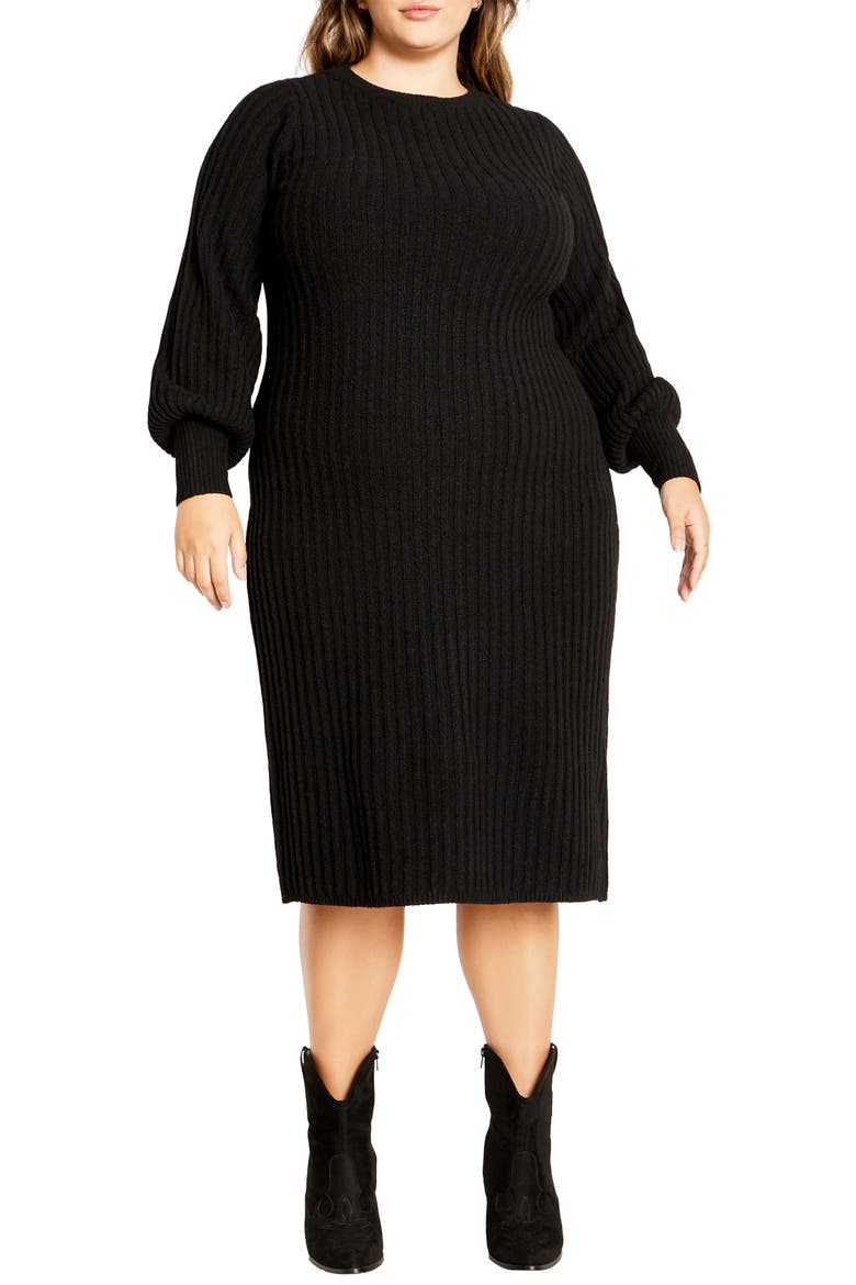 Saskia Long Sleeve Rib Sweater Dress, Main, color, BLACK
