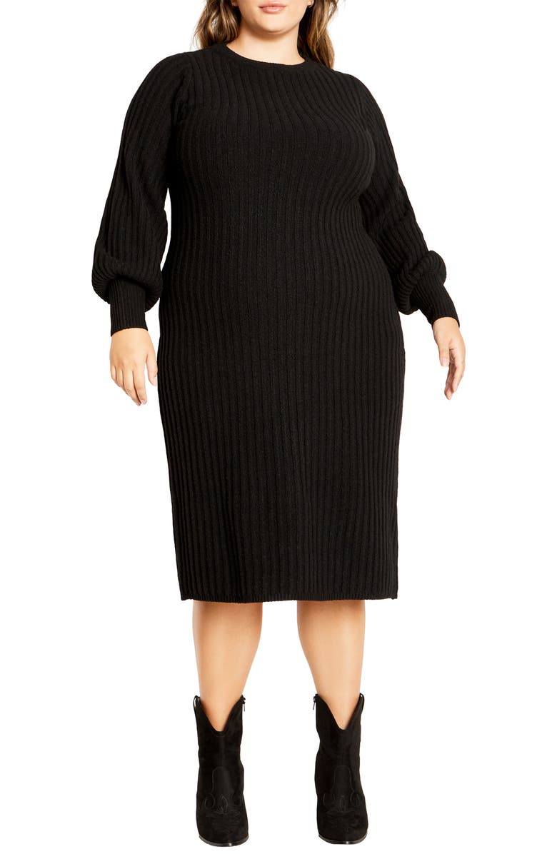 City Chic Saskia Long Sleeve Rib Sweater Dress, Main, color, 