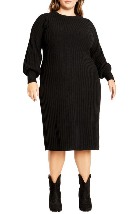 Saskia Long Sleeve Rib Sweater Dress (Plus)
