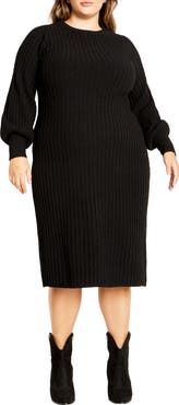City Chic Saskia Long Sleeve Rib Sweater Dress