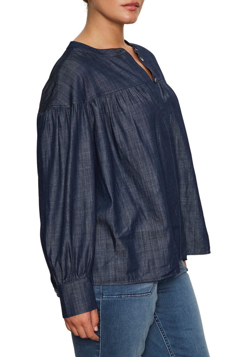 Personal Best Shirred Button-Up Shirt, Alternate, color, MOONSHADOW BLUE