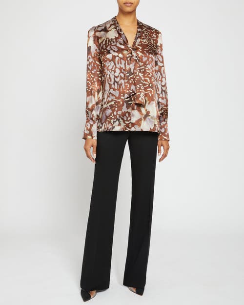 Santorelli Silk Blend Tie Neck Blouse In Hickory Multi
