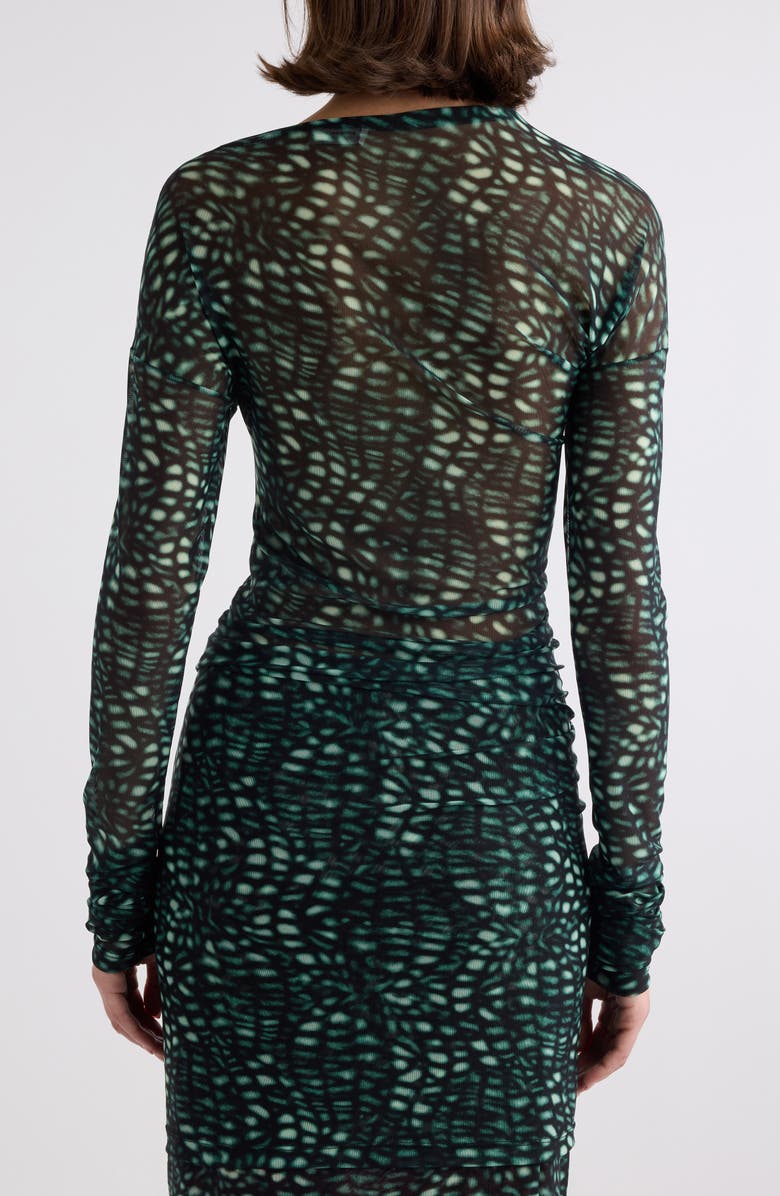 Dries Van Noten Hoan Print Ruched Mesh Top, Alternate, color, 