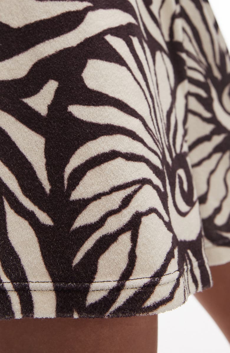 Topshop Floral Terry Drawstring Shorts, Alternate, color, Brown