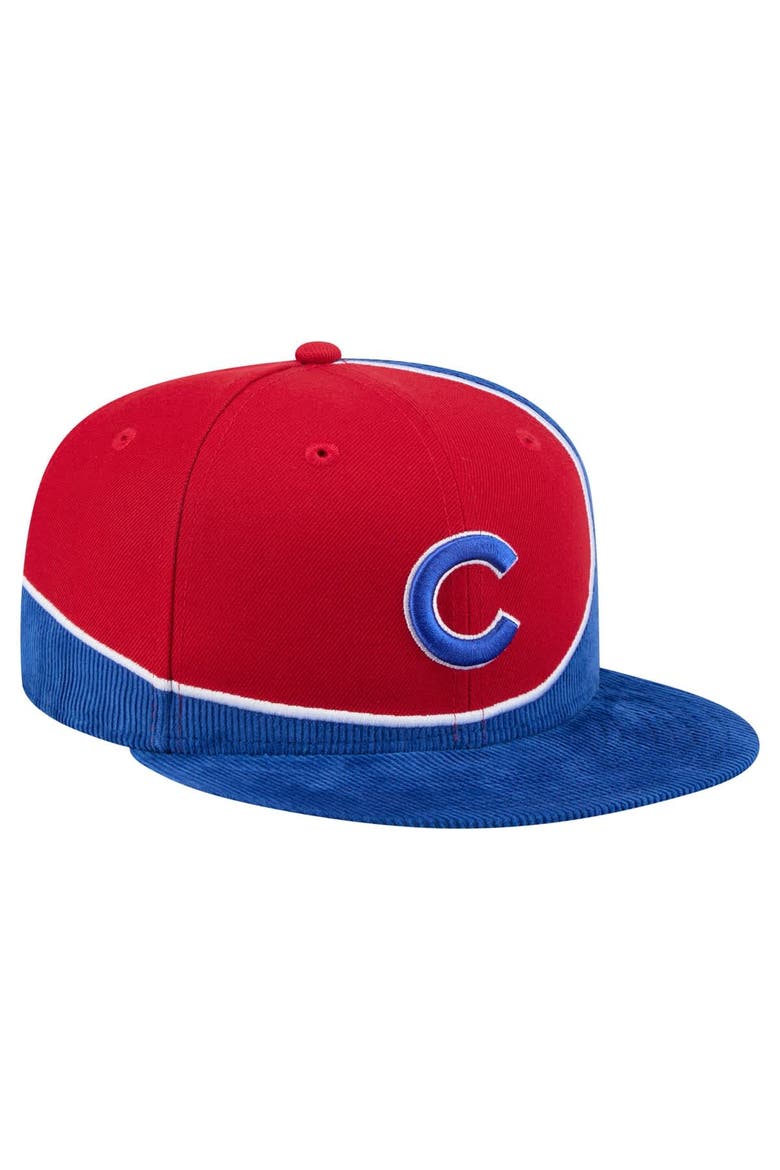 Men's New Era Royal/Red Chicago Cubs Retro Split Corduroy Snapback Hat, Alternate, color, Royal