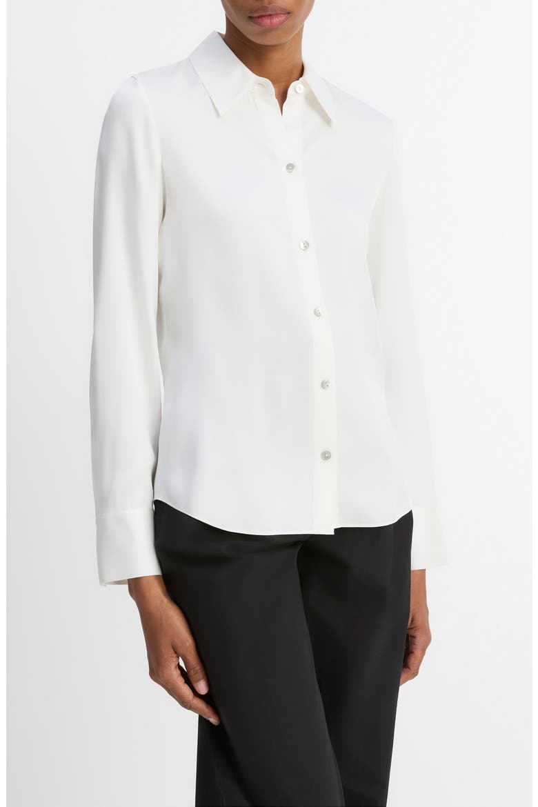 Slim Fit Silk Blend Button-Up Shirt, Alternate, color, OFF WHITE