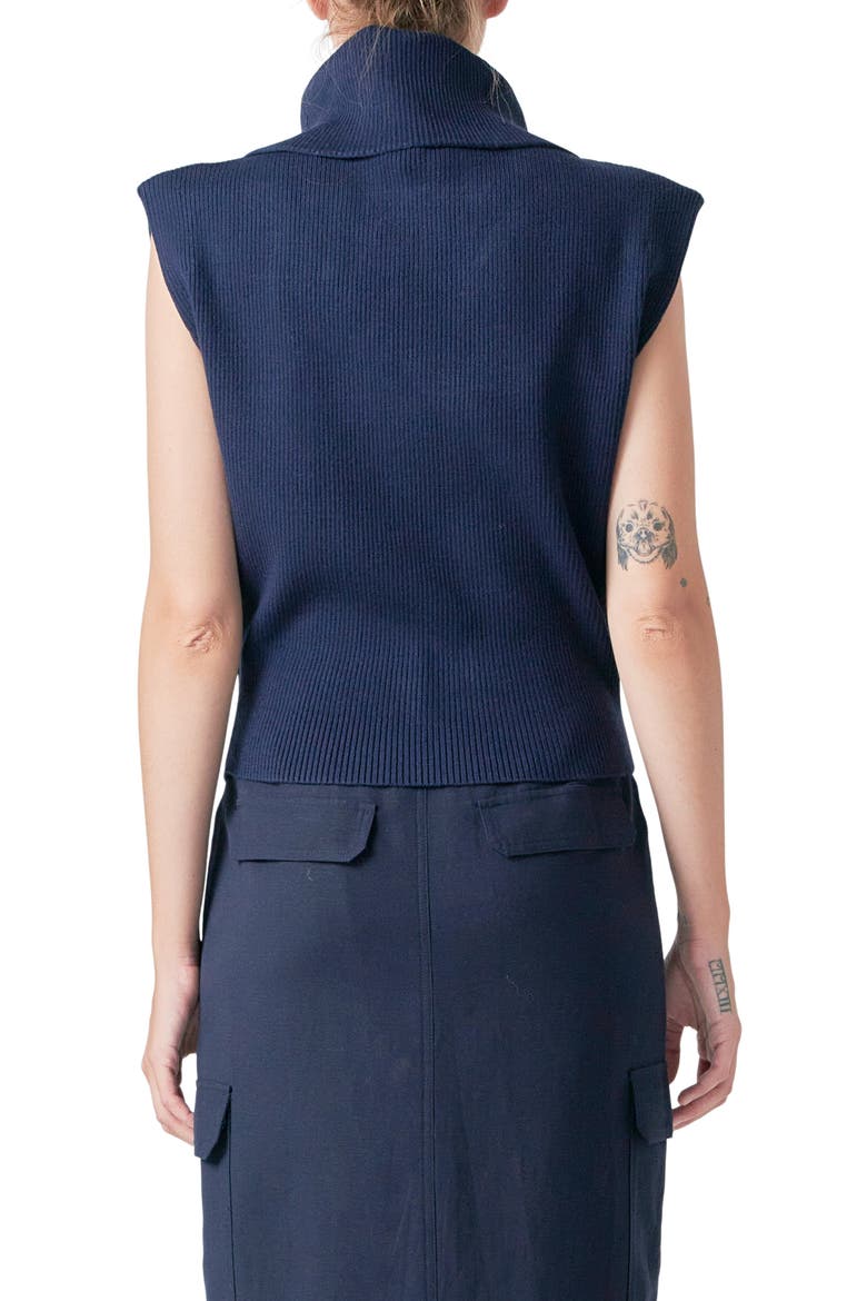 Sleeveless Rib Turtleneck Sweater, Alternate, color, NAVY