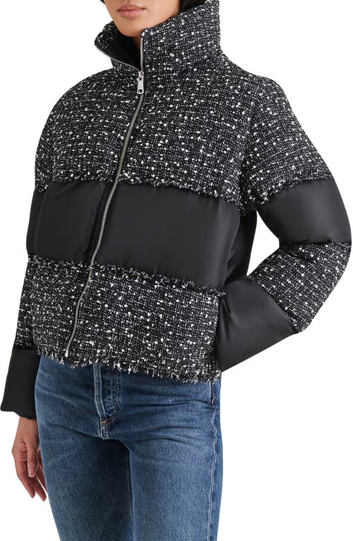 Steve Madden Women's Snowdrop Tweed-mix Puffer Jacket In Black