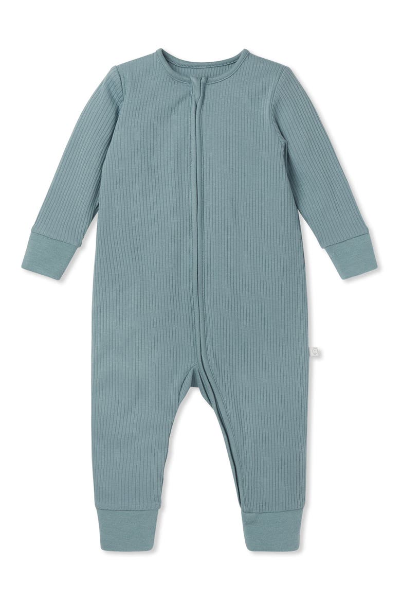 Rib Fitted One-Piece Romper, Main, color, RIBBED SKY